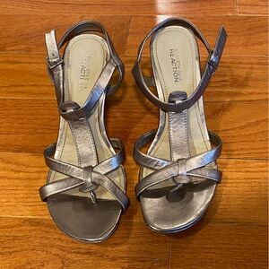 Silver three inch wedge sandals